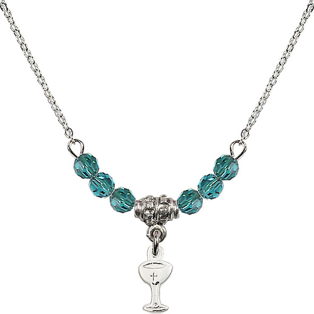 Sterling Silver Chalice Birthstone Necklace with Zircon Beads - 5614