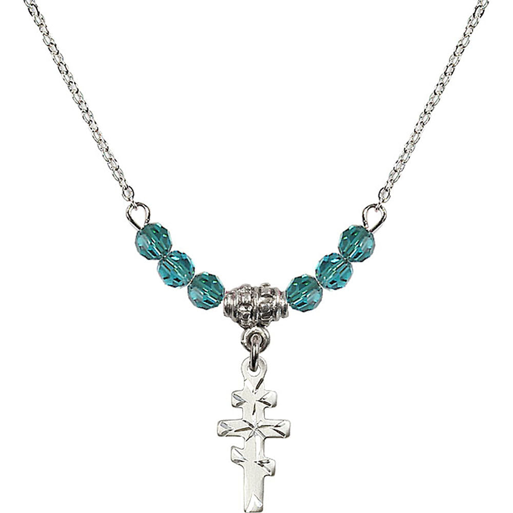 Sterling Silver Greek Orthadox Cross Birthstone Necklace with Zircon Beads - 5654