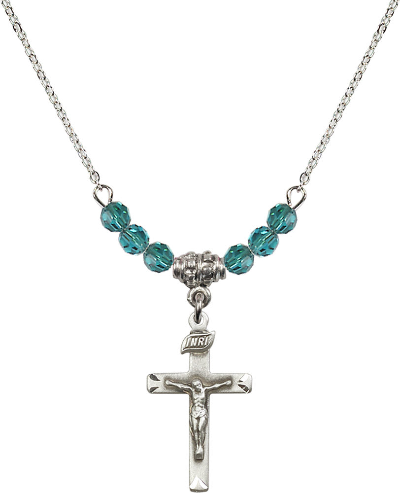 Sterling Silver Crucifix Birthstone Necklace with Zircon Beads - 5668