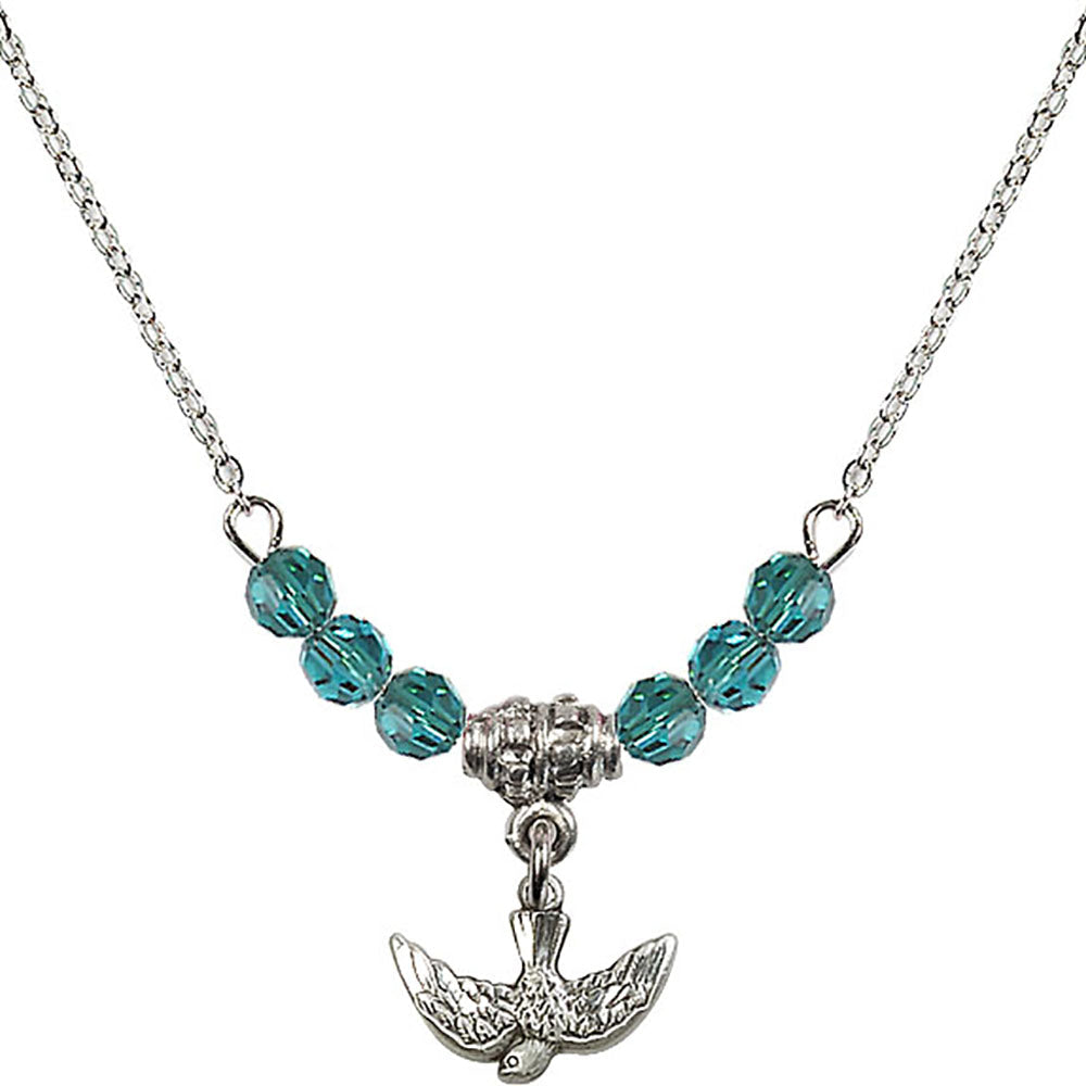 Sterling Silver Holy Spirit Birthstone Necklace with Zircon Beads - 5911