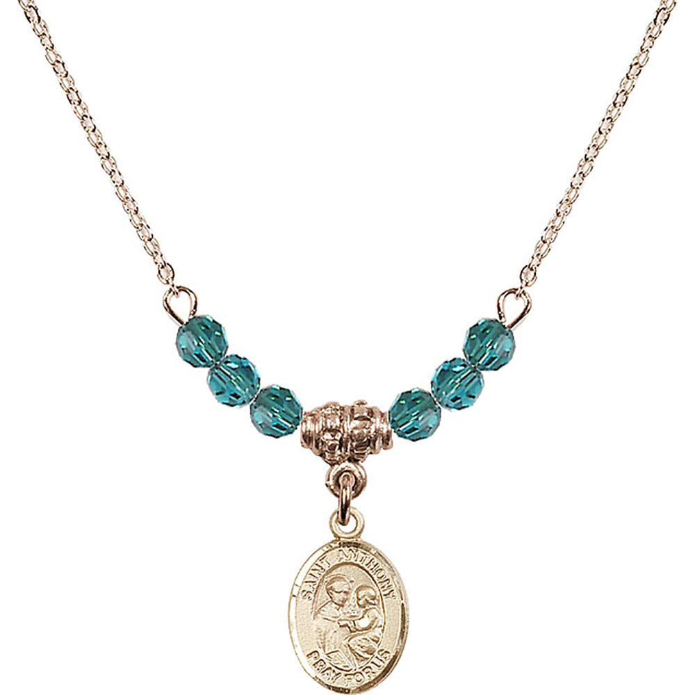 14kt Gold Filled Saint Anthony of Padua Birthstone Necklace with Zircon Beads - 9004