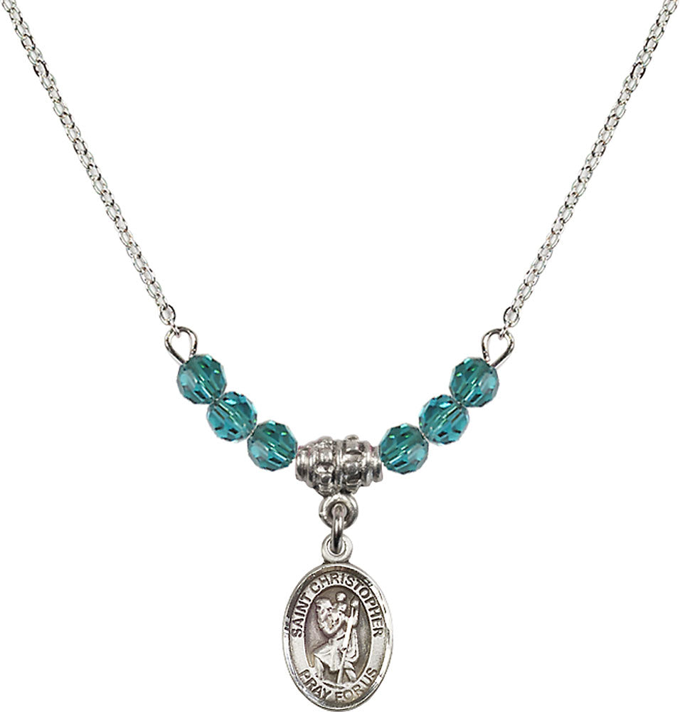 Sterling Silver Saint Christopher Birthstone Necklace with Zircon Beads - 9022