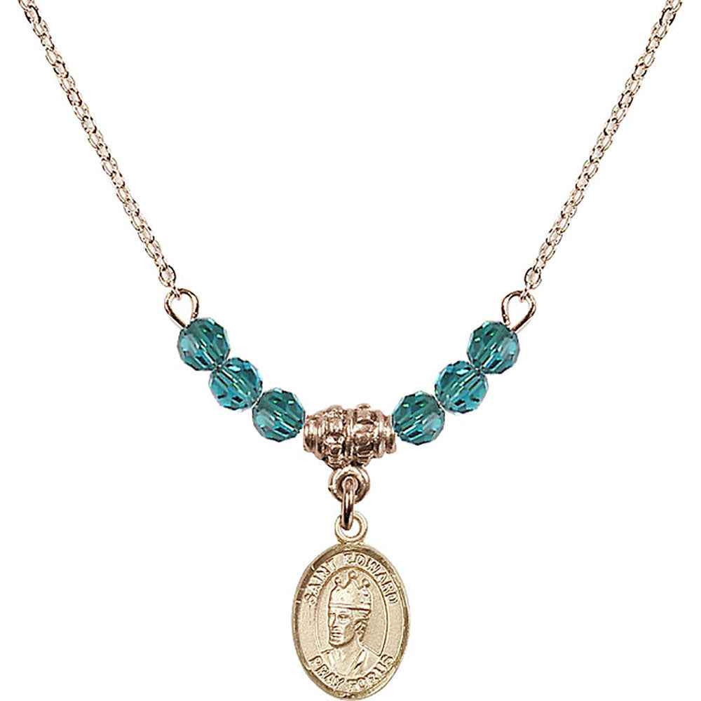 14kt Gold Filled Saint Edward the Confessor Birthstone Necklace with Zircon Beads - 9026
