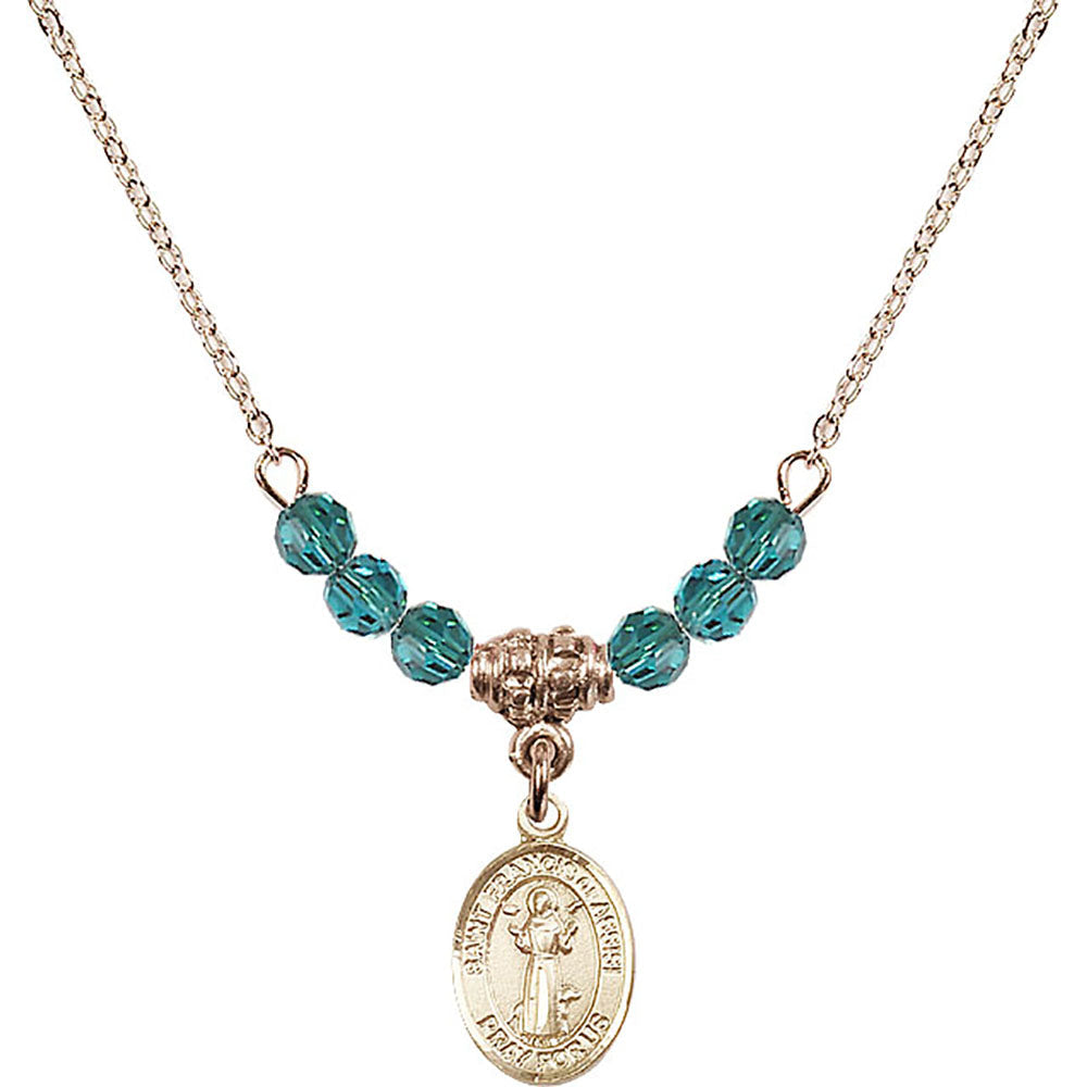 14kt Gold Filled Saint Francis of Assisi Birthstone Necklace with Zircon Beads - 9036
