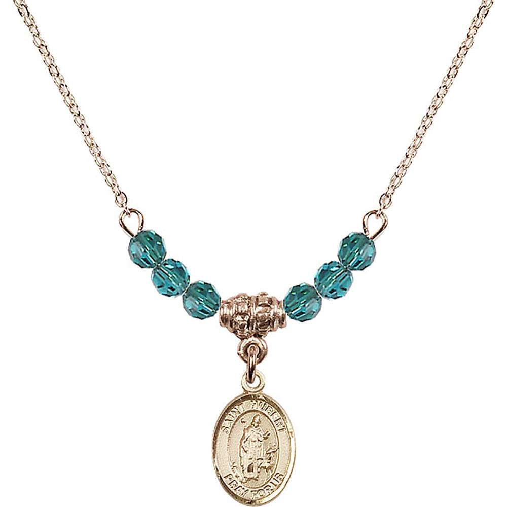 14kt Gold Filled Saint Hubert of Liege Birthstone Necklace with Zircon Beads - 9045