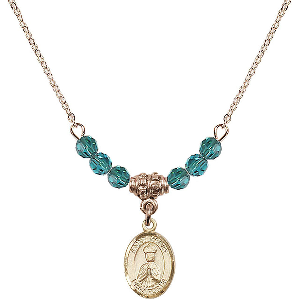 14kt Gold Filled Saint Henry II Birthstone Necklace with Zircon Beads - 9046