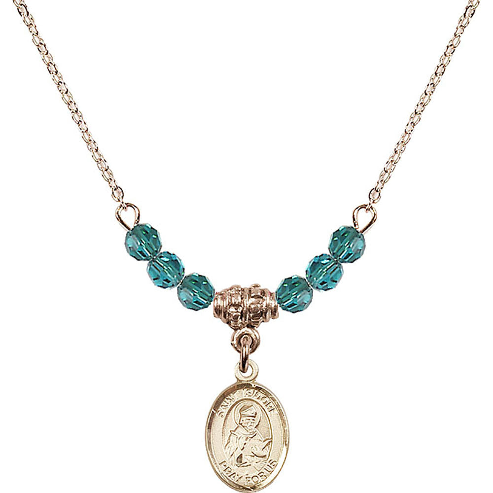 14kt Gold Filled Saint Isidore of Seville Birthstone Necklace with Zircon Beads - 9049