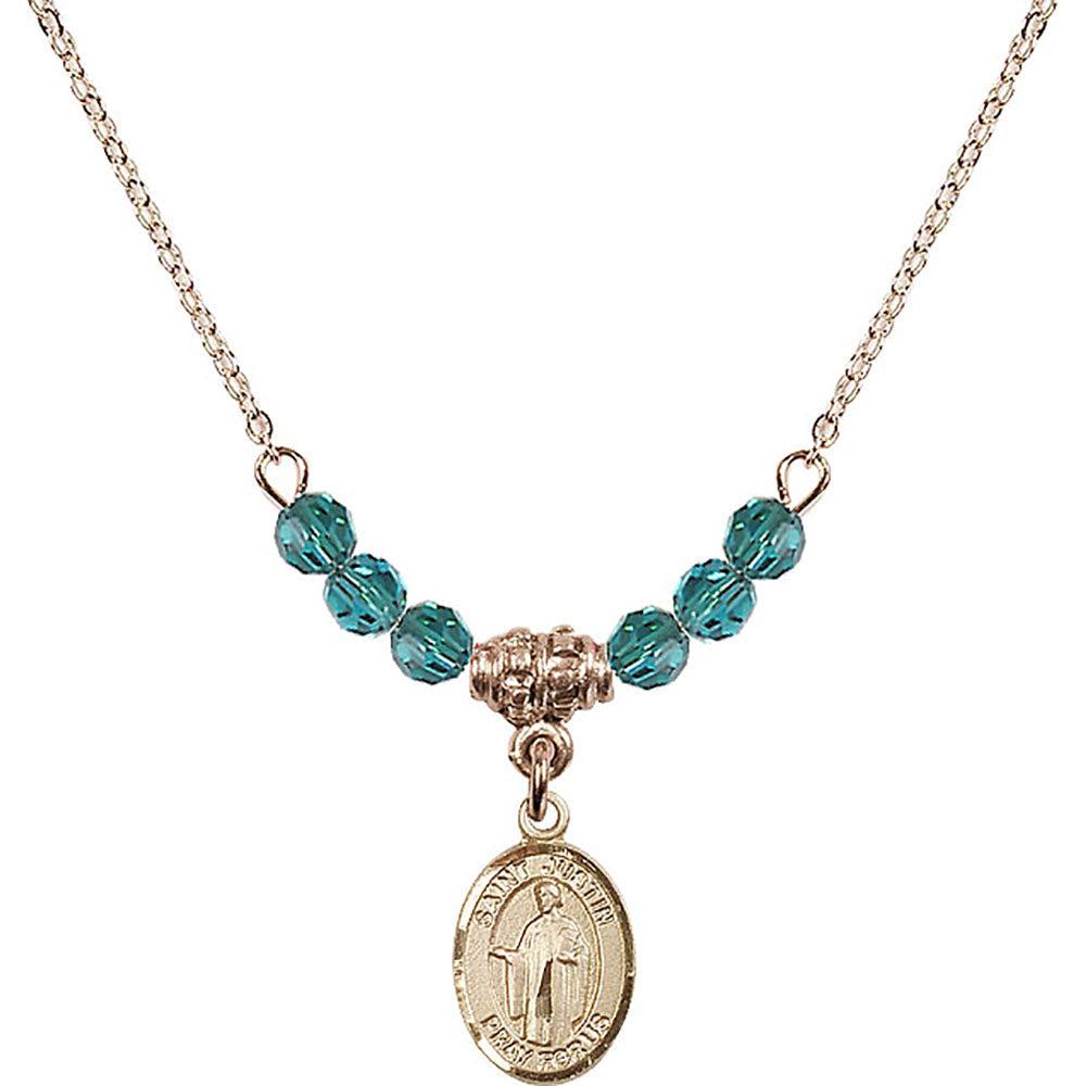 14kt Gold Filled Saint Justin Birthstone Necklace with Zircon Beads - 9052
