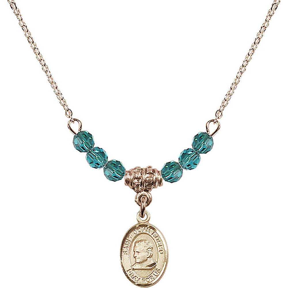 14kt Gold Filled Saint John Bosco Birthstone Necklace with Zircon Beads - 9055