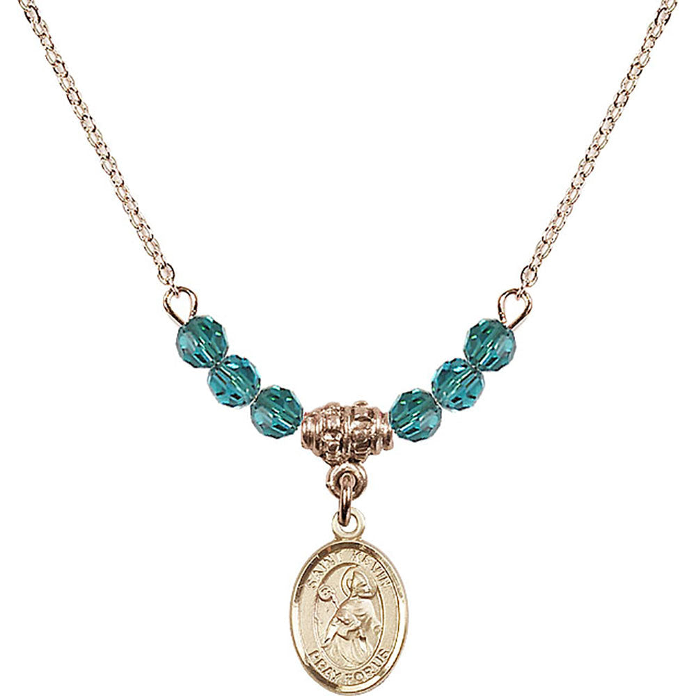 14kt Gold Filled Saint Kevin Birthstone Necklace with Zircon Beads - 9062
