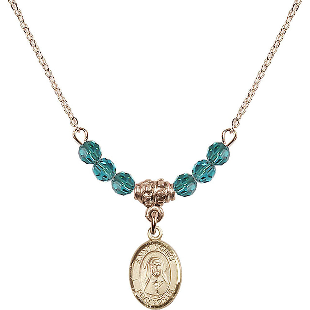 14kt Gold Filled Saint Louise de Marillac Birthstone Necklace with Zircon Beads - 9064