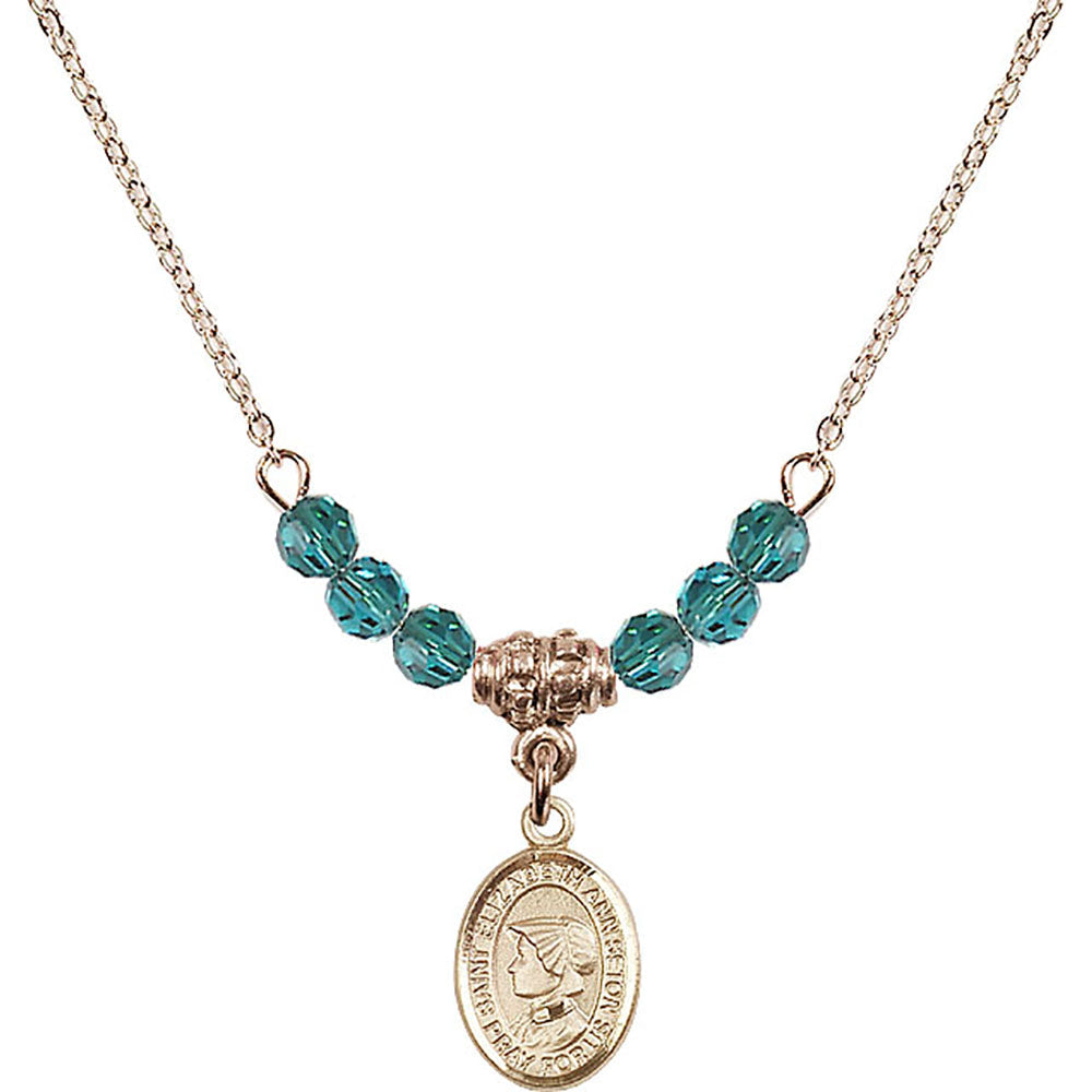 14kt Gold Filled Saint Elizabeth Ann Seton Birthstone Necklace with Zircon Beads - 9224