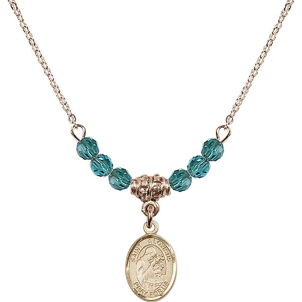 14kt Gold Filled Saint Aloysius Gonzaga Birthstone Necklace with Zircon Beads - 9225