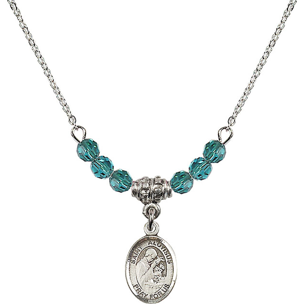Sterling Silver Saint Aloysius Gonzaga Birthstone Necklace with Zircon Beads - 9225