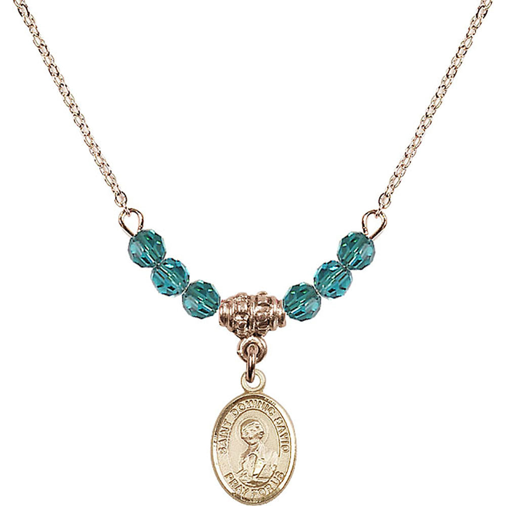14kt Gold Filled Saint Dominic Savio Birthstone Necklace with Zircon Beads - 9227