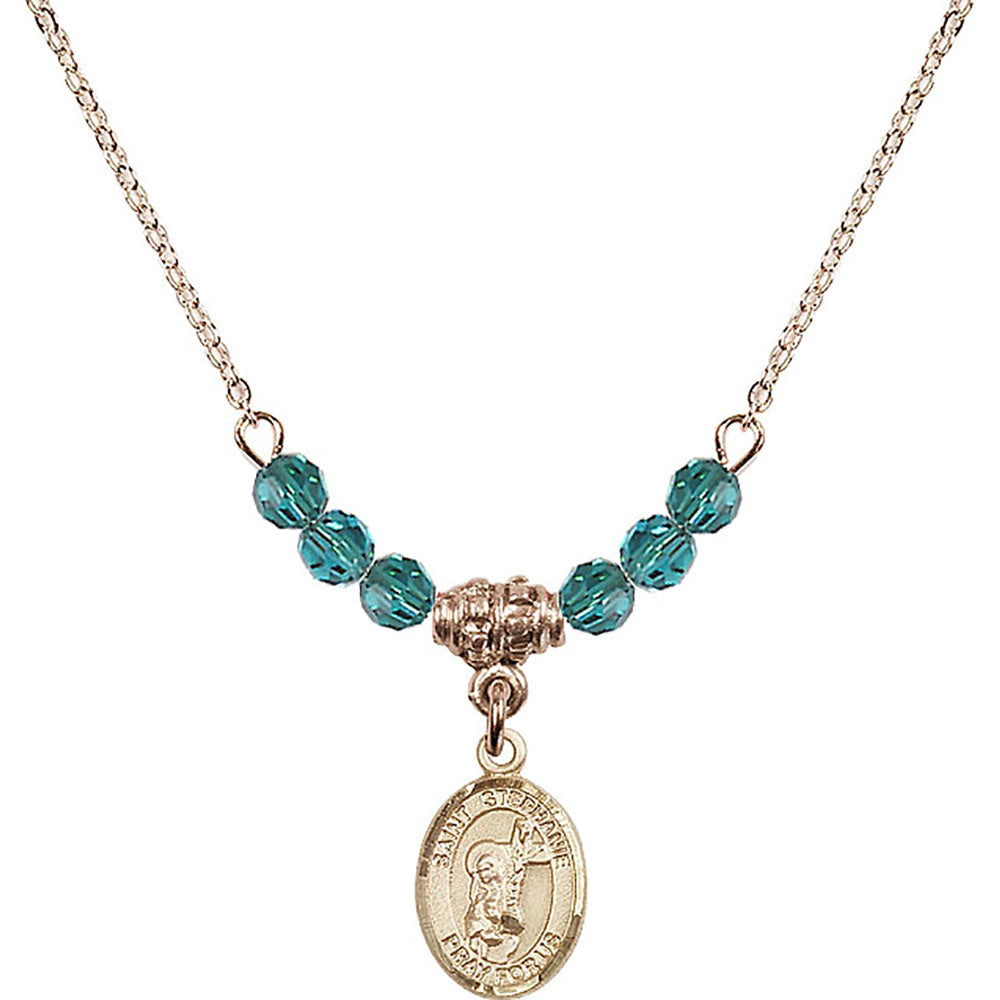 14kt Gold Filled Saint Stephanie Birthstone Necklace with Zircon Beads - 9228