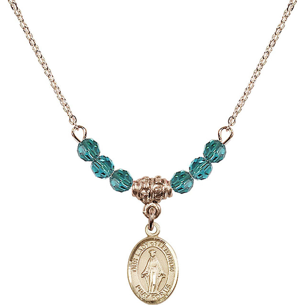 14kt Gold Filled Our Lady of Lebanon Birthstone Necklace with Zircon Beads - 9229