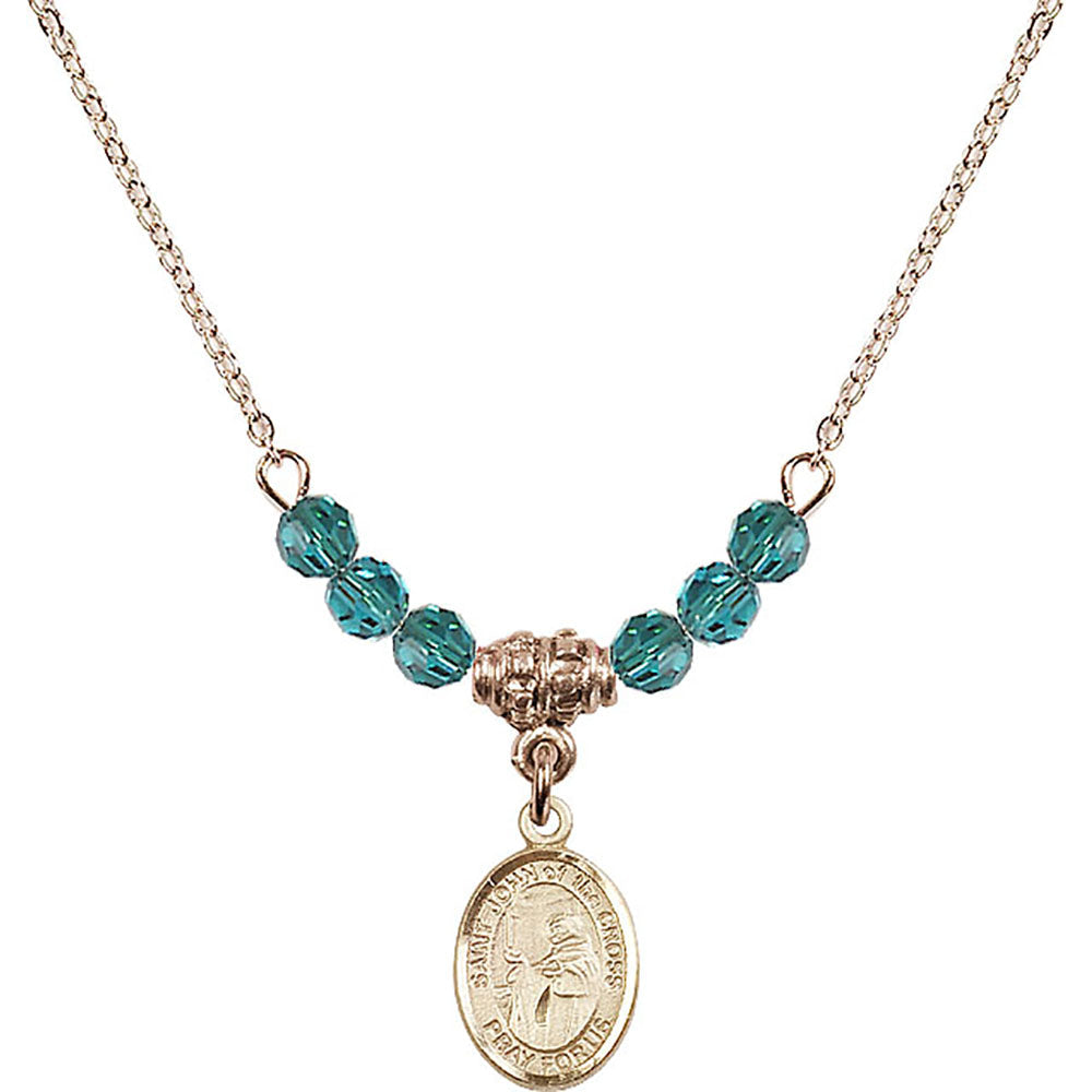 14kt Gold Filled Saint John of the Cross Birthstone Necklace with Zircon Beads - 9231