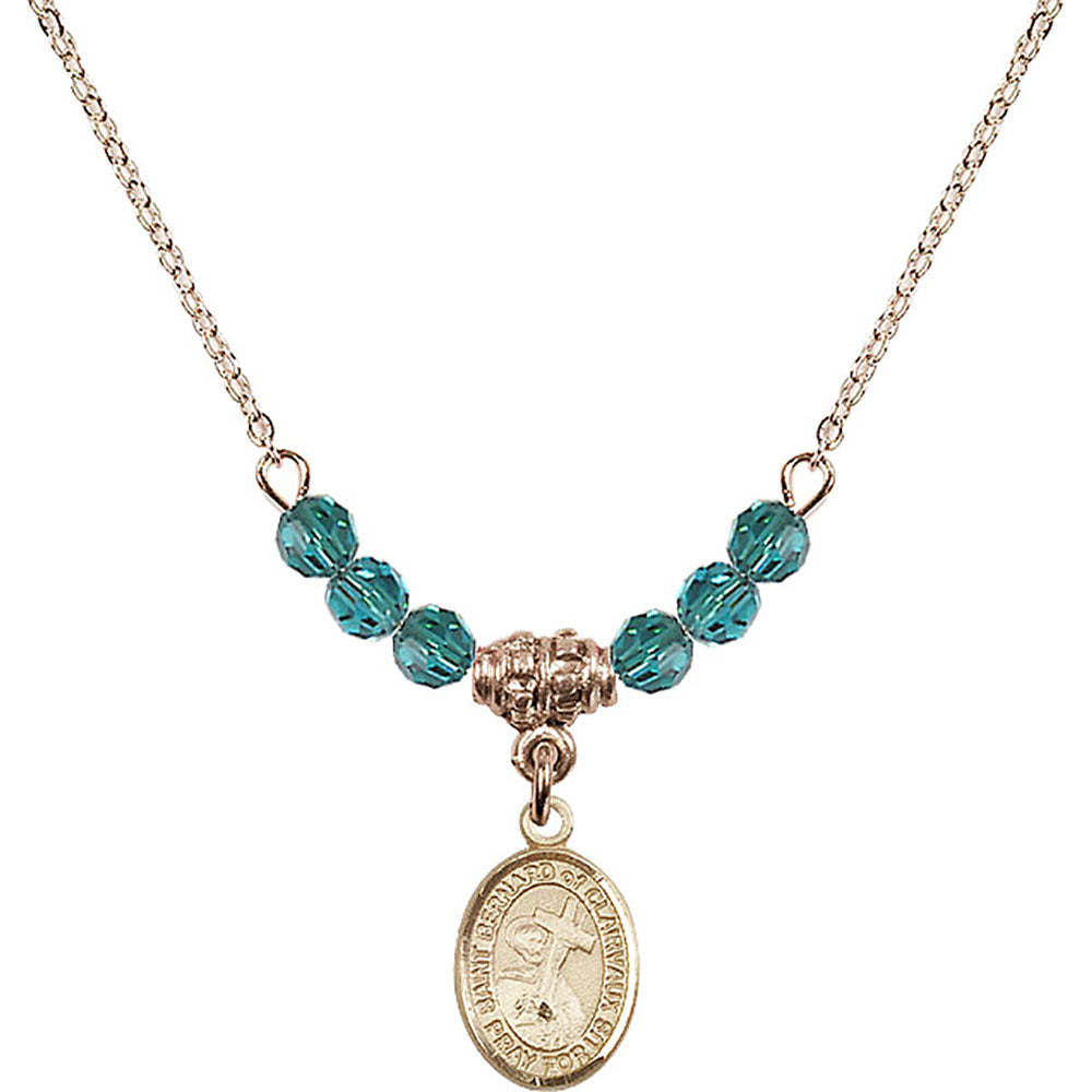14kt Gold Filled Saint Bernard of Clairvaux Birthstone Necklace with Zircon Beads - 9233