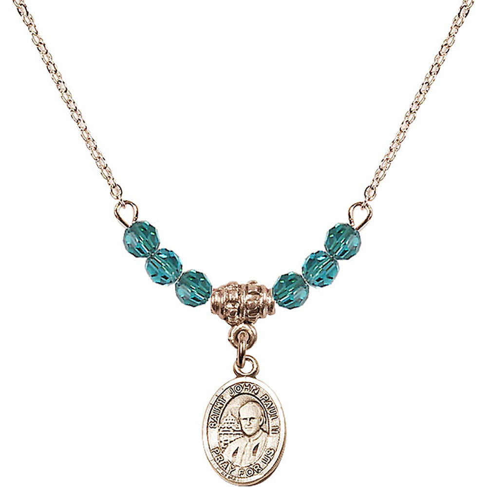 14kt Gold Filled Saint John Paul II Birthstone Necklace with Zircon Beads - 9234