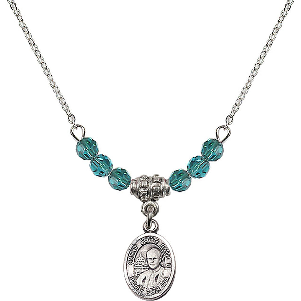 Sterling Silver Saint John Paul II Birthstone Necklace with Zircon Beads - 9234