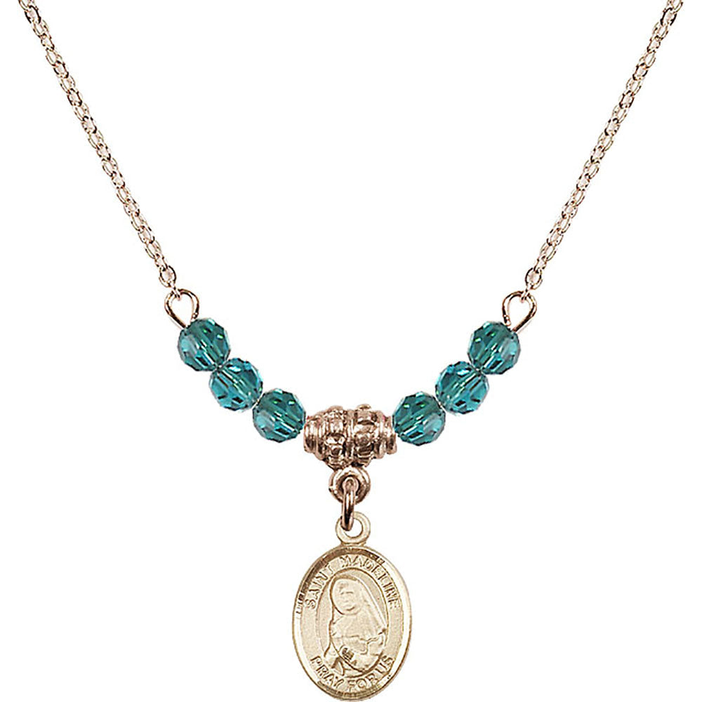 14kt Gold Filled Saint Madeline Sophie Barat Birthstone Necklace with Zircon Beads - 9236