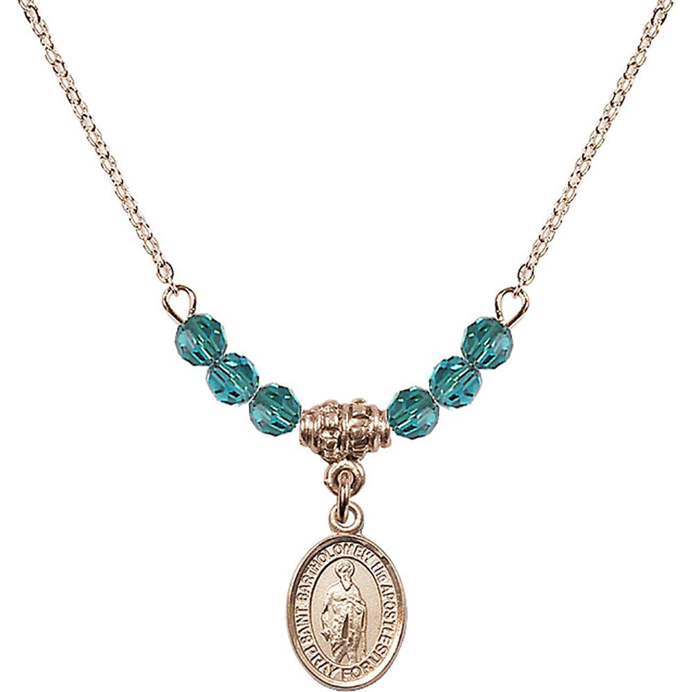 14kt Gold Filled Saint Bartholomew the Apostle Birthstone Necklace with Zircon Beads - 9238