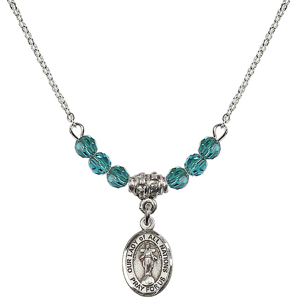 Sterling Silver Our Lady of All Nations Birthstone Necklace with Zircon Beads - 9242