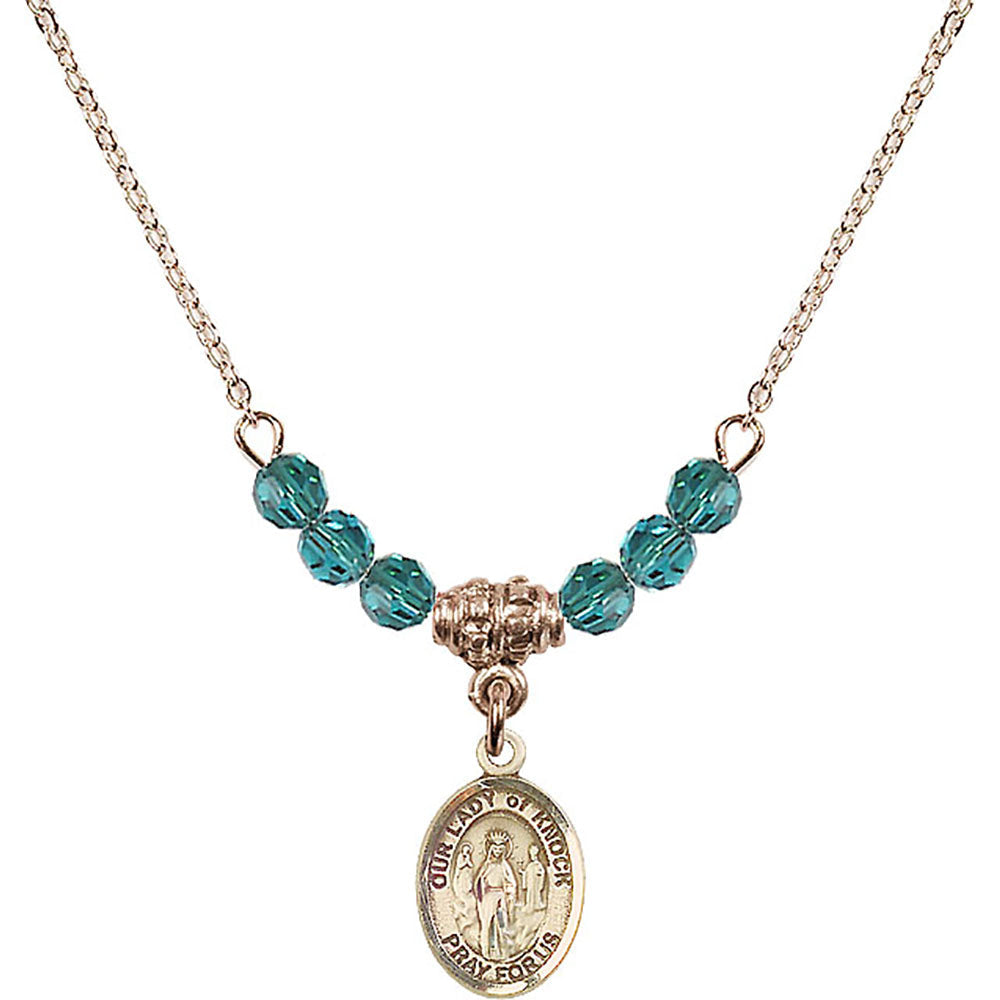 14kt Gold Filled Our Lady of Knock Birthstone Necklace with Zircon Beads - 9246