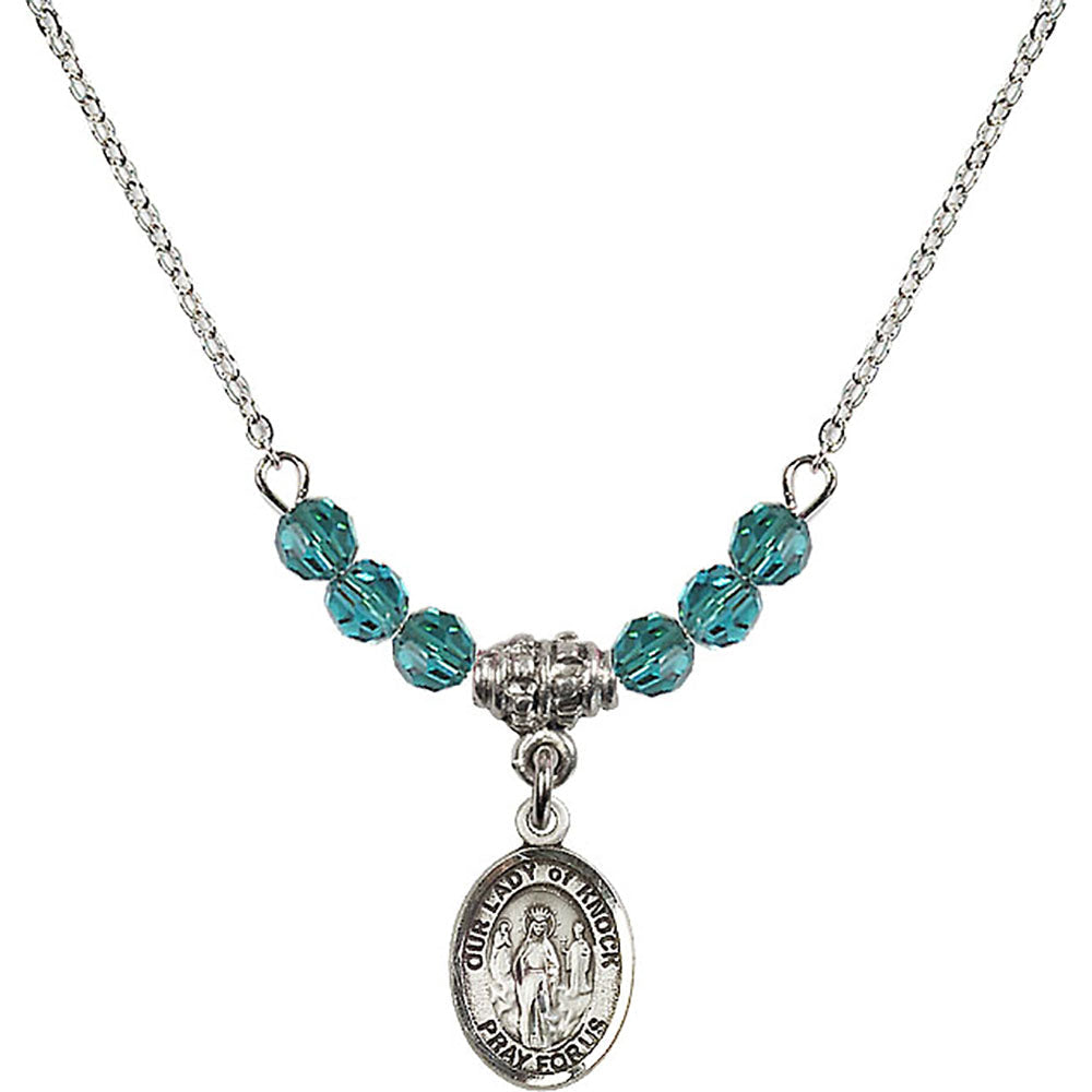 Sterling Silver Our Lady of Knock Birthstone Necklace with Zircon Beads - 9246