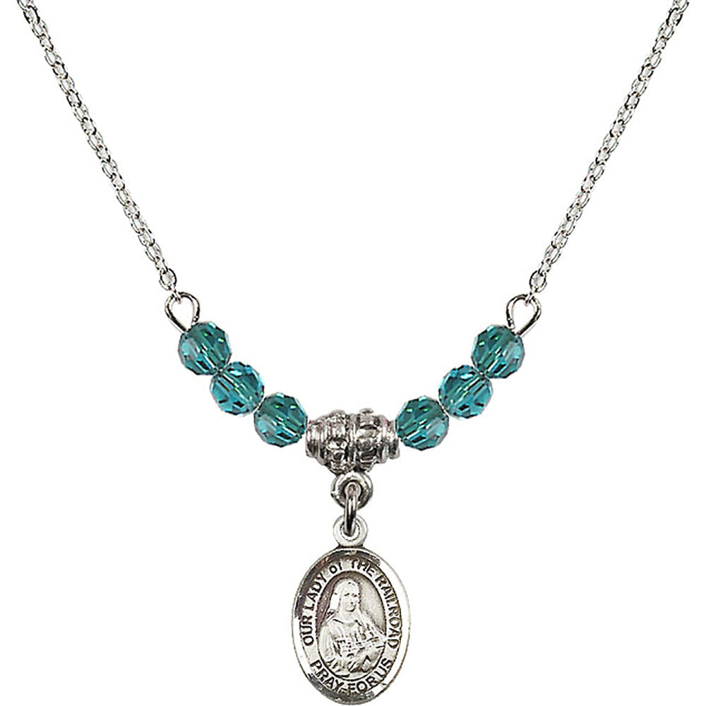 Sterling Silver Our Lady of the Railroad Birthstone Necklace with Zircon Beads - 9247