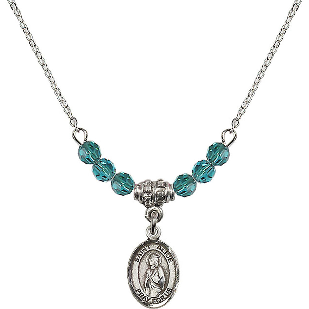 Sterling Silver Saint Alice Birthstone Necklace with Zircon Beads - 9248