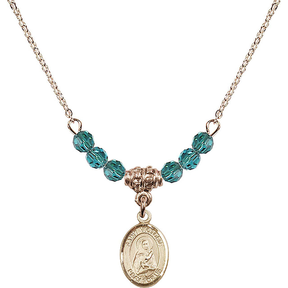 14kt Gold Filled Saint Victoria Birthstone Necklace with Zircon Beads - 9253