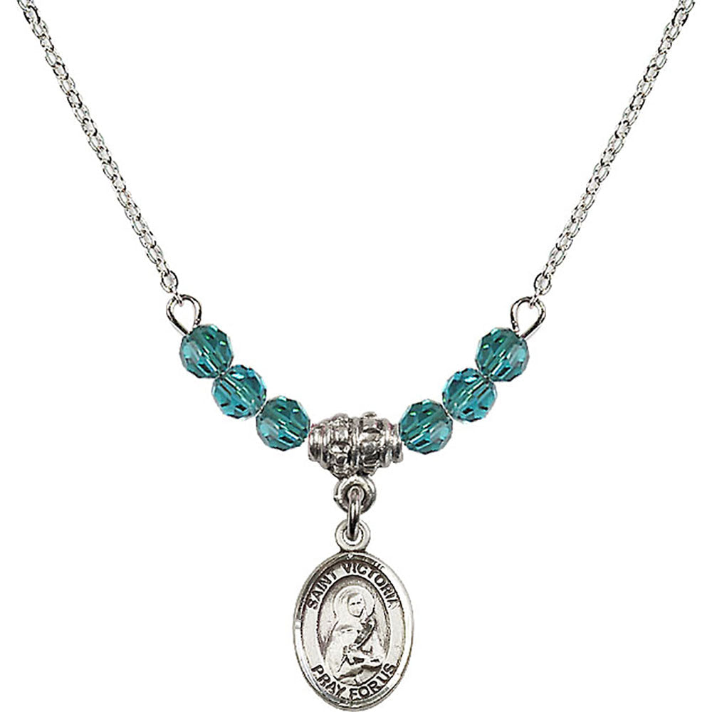 Sterling Silver Saint Victoria Birthstone Necklace with Zircon Beads - 9253