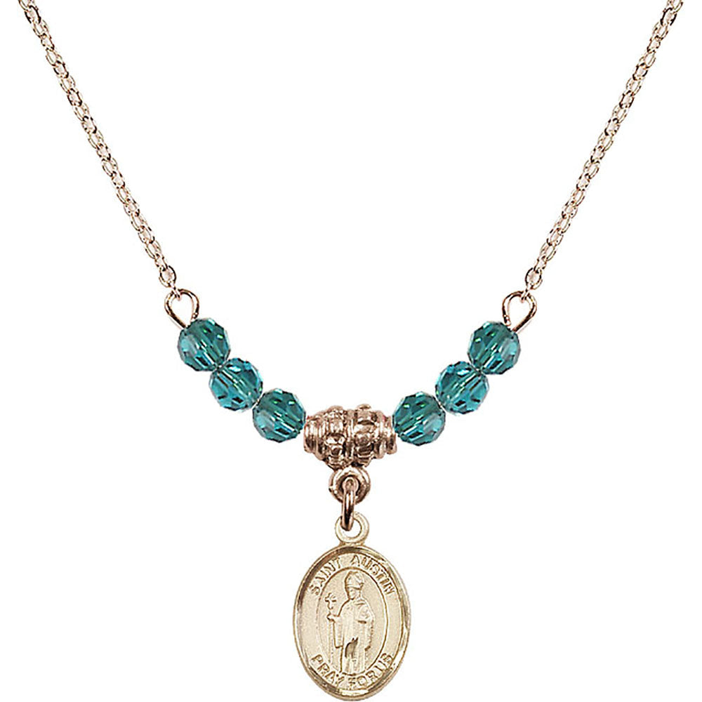14kt Gold Filled Saint Austin Birthstone Necklace with Zircon Beads - 9256