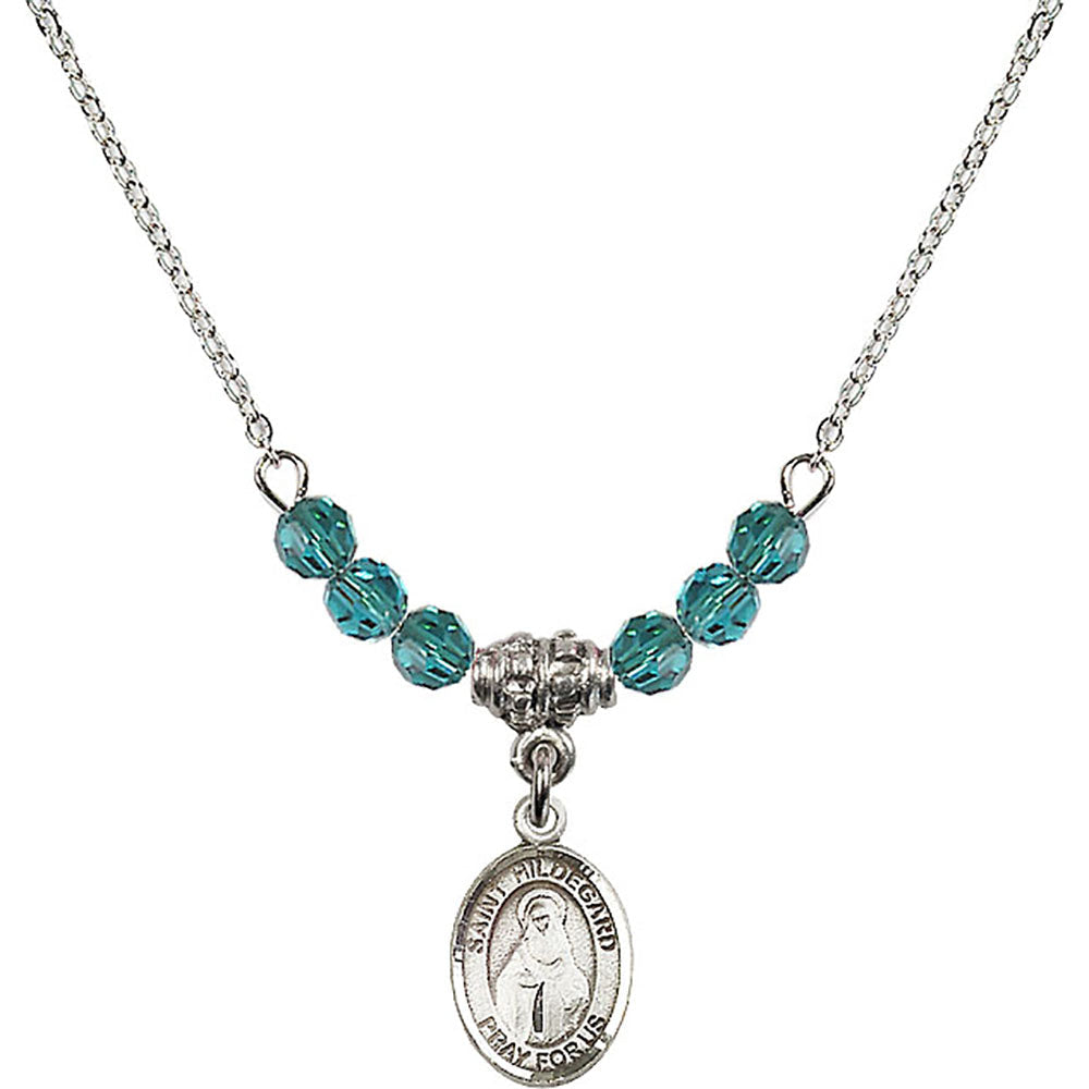 Sterling Silver Saint Hildegard von Bingen Birthstone Necklace with Zircon Beads - 9260