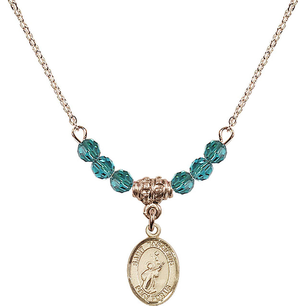 14kt Gold Filled Saint Tarcisius Birthstone Necklace with Zircon Beads - 9261