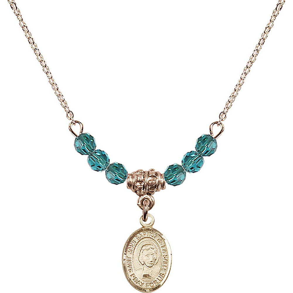 14kt Gold Filled Saint John Baptist de la Salle Birthstone Necklace with Zircon Beads - 9262