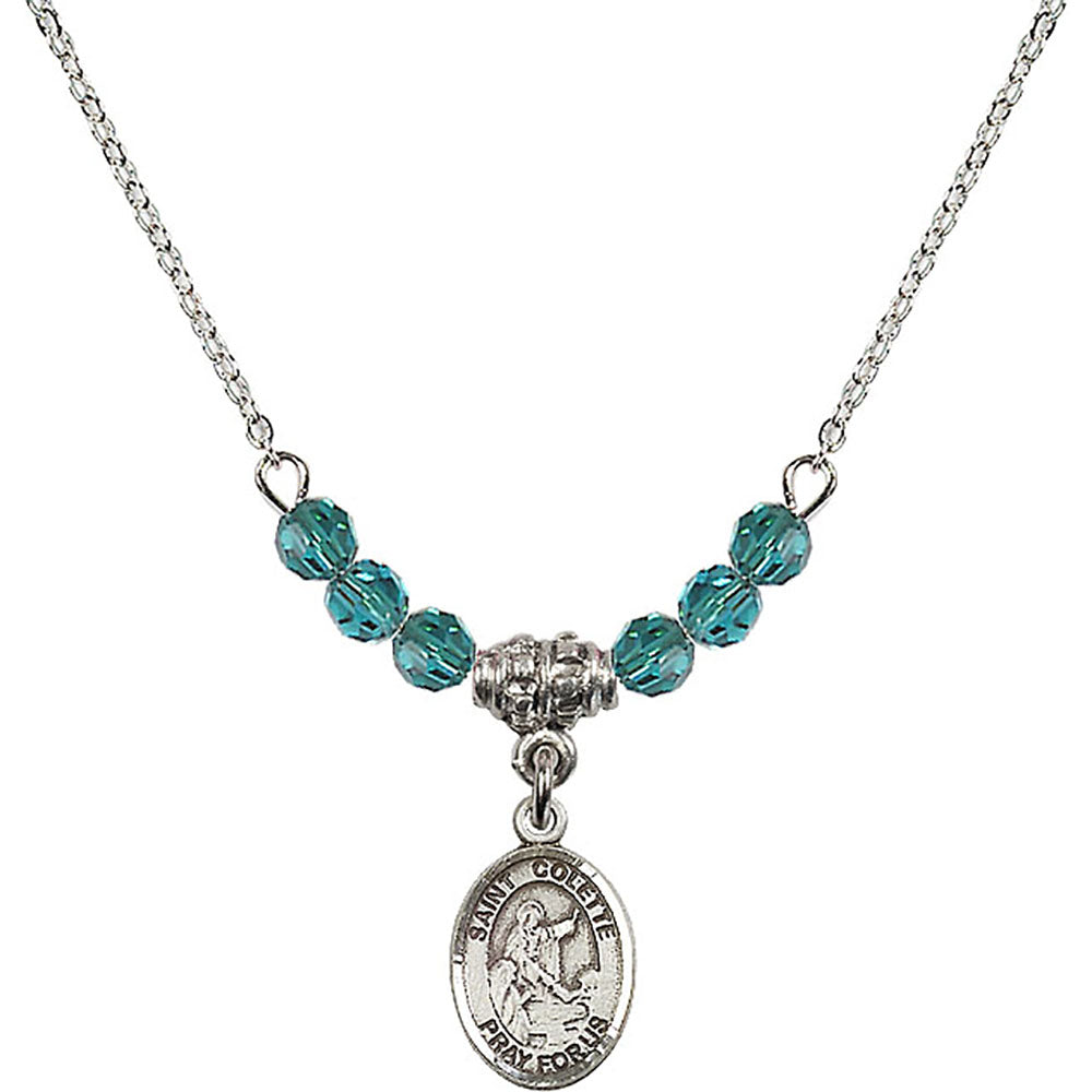 Sterling Silver Saint Colette Birthstone Necklace with Zircon Beads - 9268