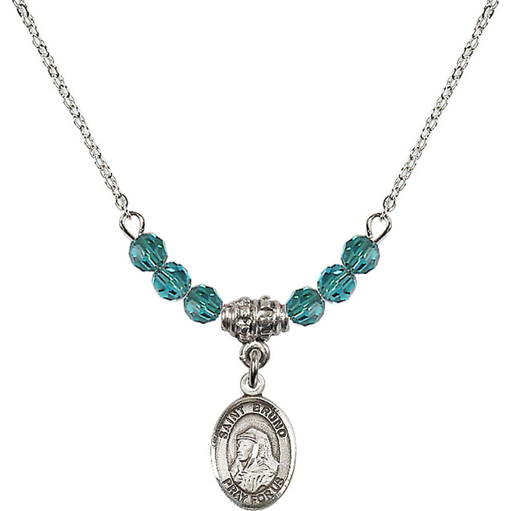 Sterling Silver Saint Bruno Birthstone Necklace with Zircon Beads - 9270