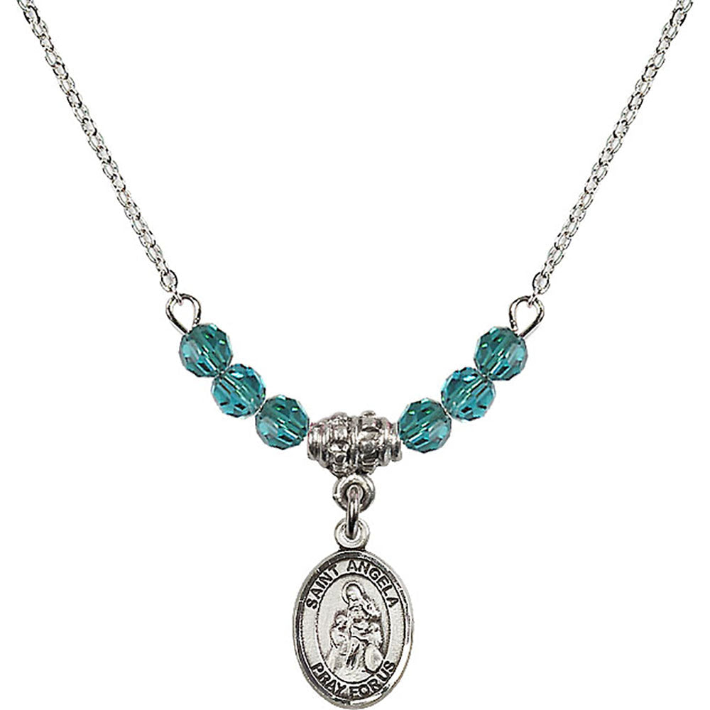 Sterling Silver Saint Angela Merici Birthstone Necklace with Zircon Beads - 9284