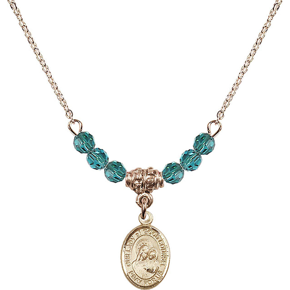 14kt Gold Filled Our Lady of Good Counsel Birthstone Necklace with Zircon Beads - 9287