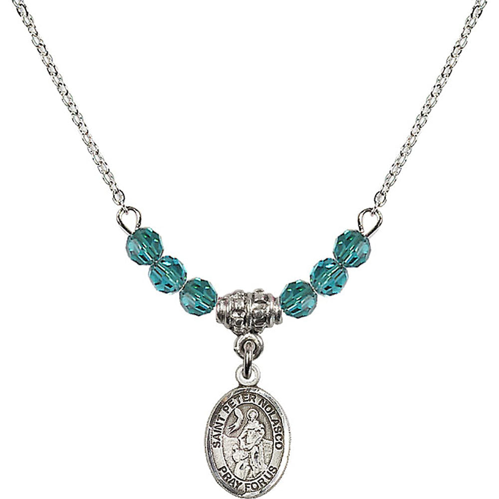 Sterling Silver Saint Peter Nolasco Birthstone Necklace with Zircon Beads - 9291