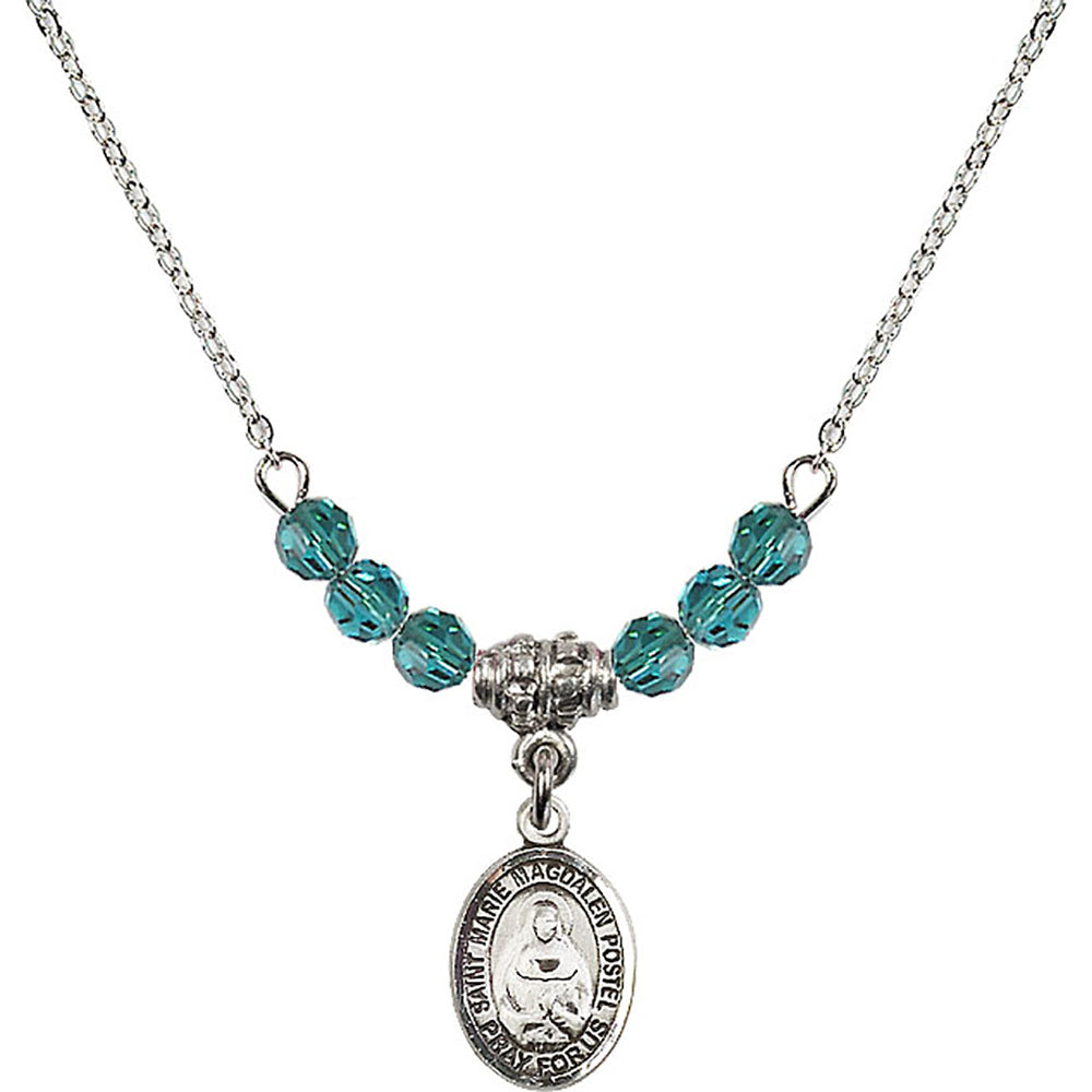 Sterling Silver Saint Marie Magdalen Postel Birthstone Necklace with Zircon Beads - 9294