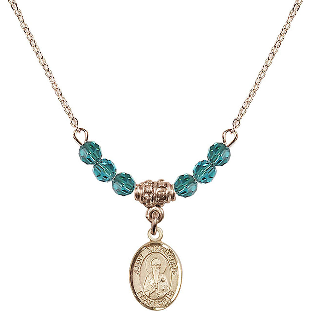 14kt Gold Filled Saint Athanasius Birthstone Necklace with Zircon Beads - 9296