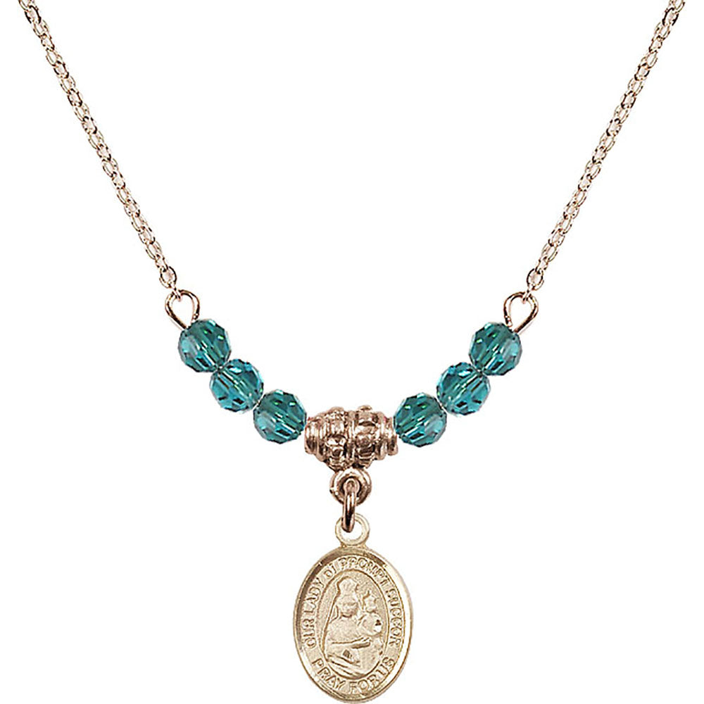 14kt Gold Filled Our Lady of Prompt Succor Birthstone Necklace with Zircon Beads - 9299