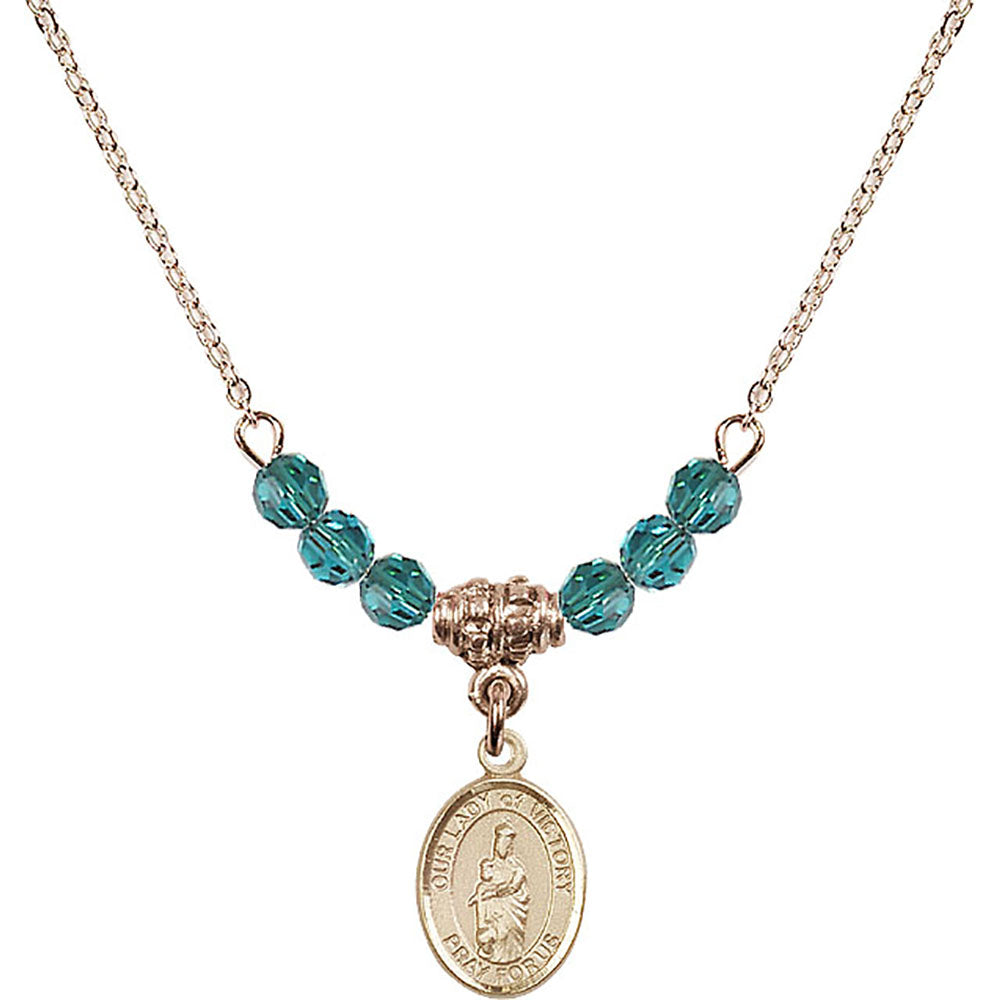 14kt Gold Filled Our Lady of Victory Birthstone Necklace with Zircon Beads - 9306