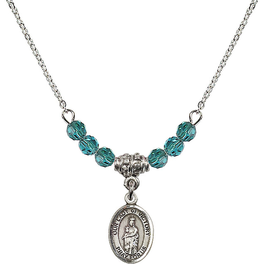 Sterling Silver Our Lady of Victory Birthstone Necklace with Zircon Beads - 9306