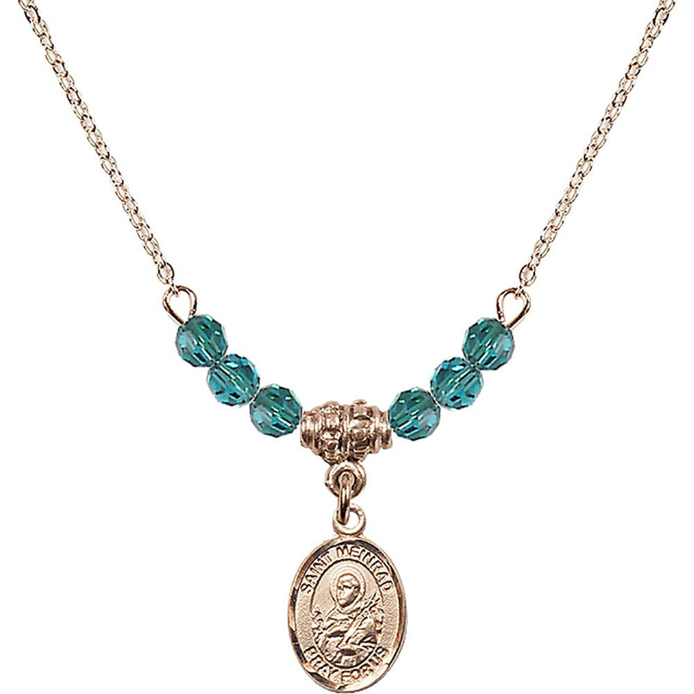 14kt Gold Filled Saint Meinrad of Einsiedeln Birthstone Necklace with Zircon Beads - 9307
