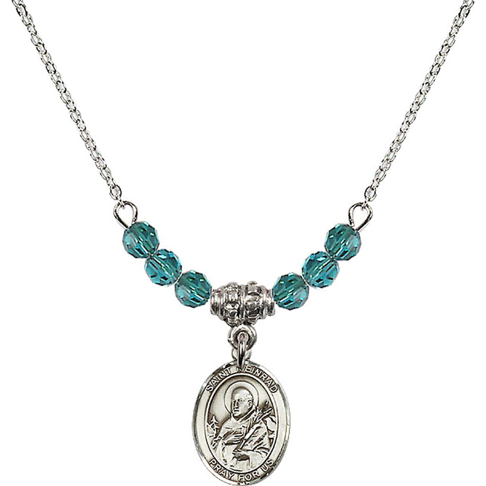 Sterling Silver Saint Meinrad of Einsiedeln Birthstone Necklace with Zircon Beads - 9307